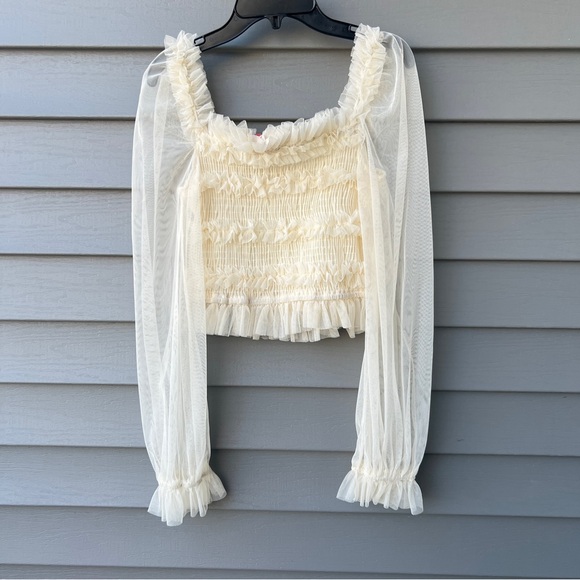 Mele E Pere Boho Ruffle Crop Top Sheer Long Sleeve Women’s Size S Cream - Picture 5 of 11